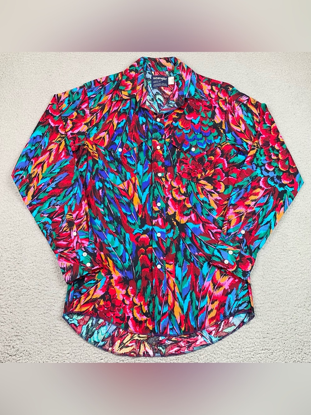 Wrangler Cowboy Cut Shirt Men's Size 15.5 - 34 Colorful Western Long Sleeve EUC